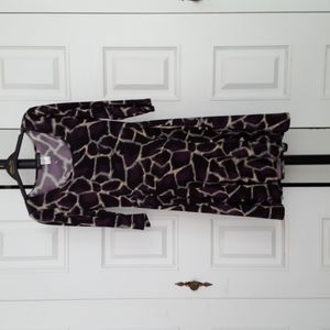 Long sleeve purple animal print flared scoop neck  dress